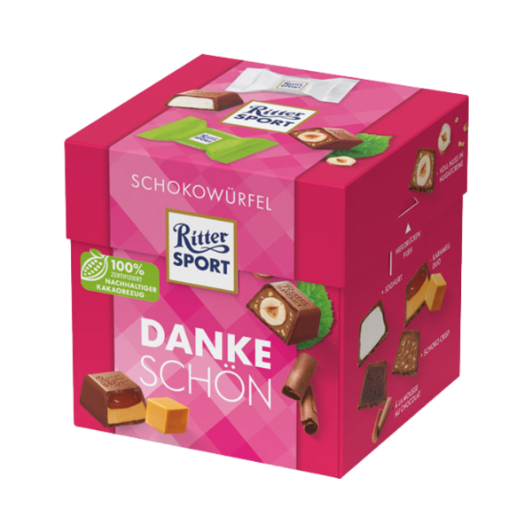 Ritter Sport Schokowuerfel Dankeschoen, 5 Sorten Joghurt, Voll ­Nuss in Nugatcreme, Mousse au Chocolat, Schoko Crisp, Karamell Duo, 22 Stueck, 176g